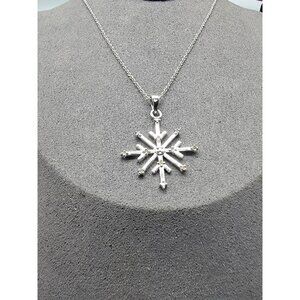 Sterling Silver Diamond Snow Flake Pendant Necklace 18" 925 Chain Unsigned